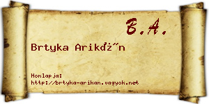 Brtyka Arikán névjegykártya